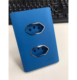 Conjunto Tomada Dupla 10A 4x2 - Novara Azul Fosco Cromado
